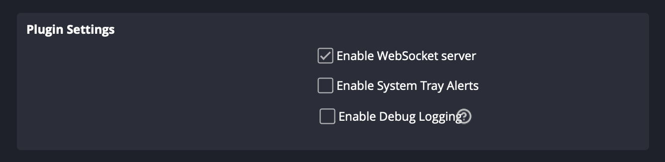 WebSocket Server Settings