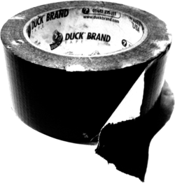 A roll of duct tape; the instant coverage logo