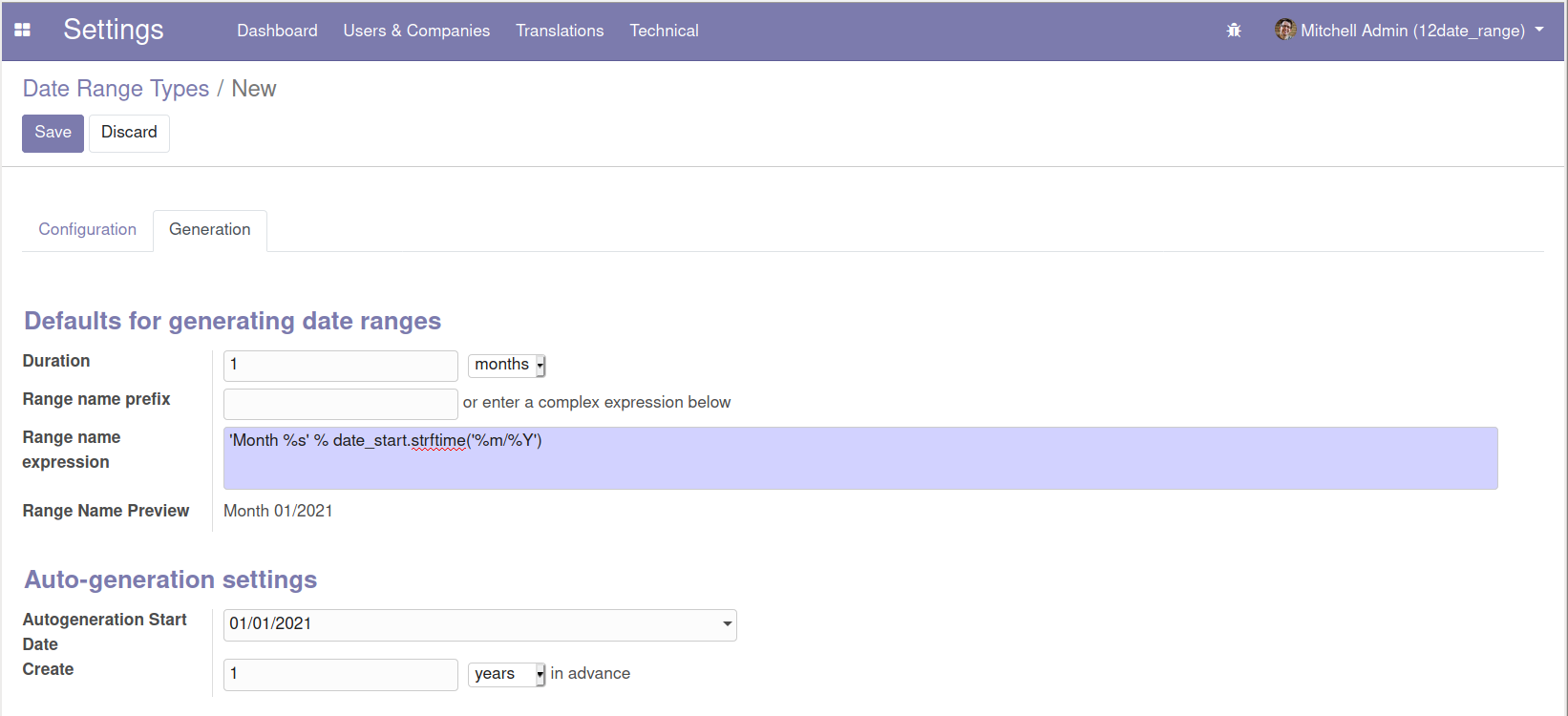 Configure a date range for auto-generaton