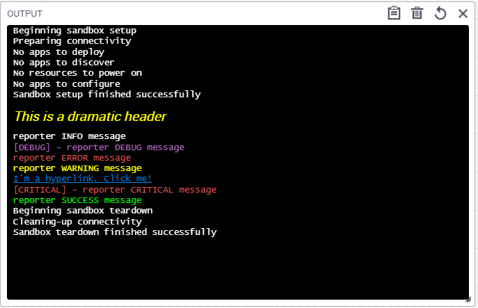 Sandbox Console Output