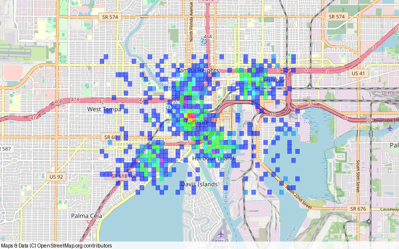 Geohash rectangles over downtown Tampa