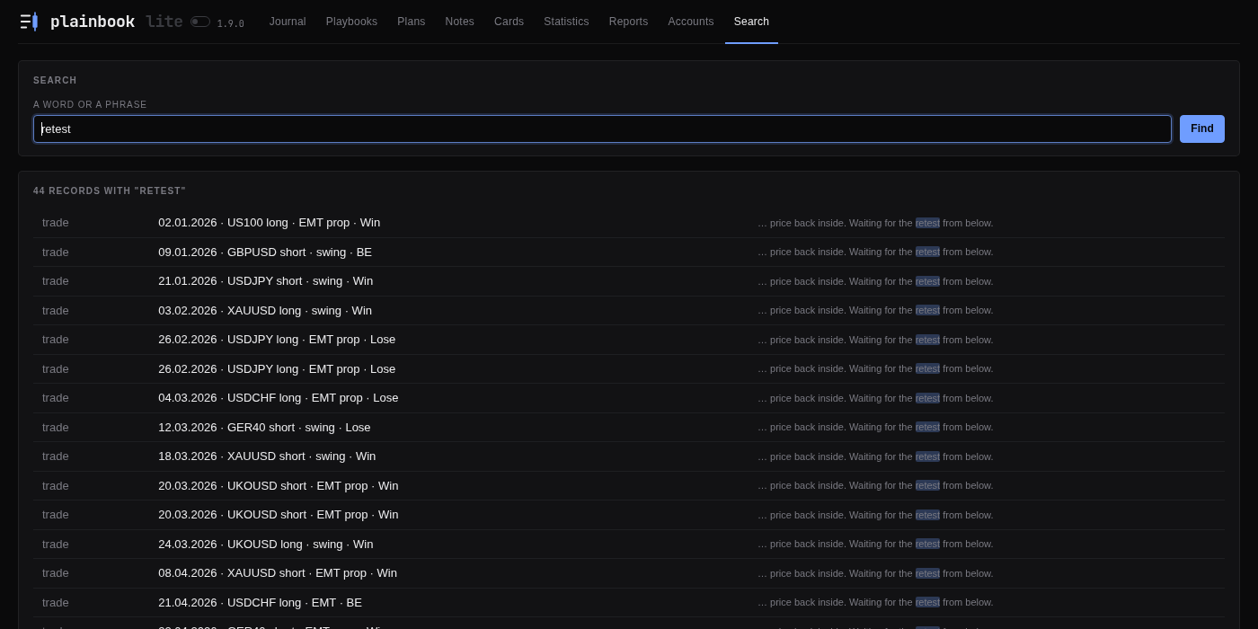 Search: every record with the word, the matching words shown around it