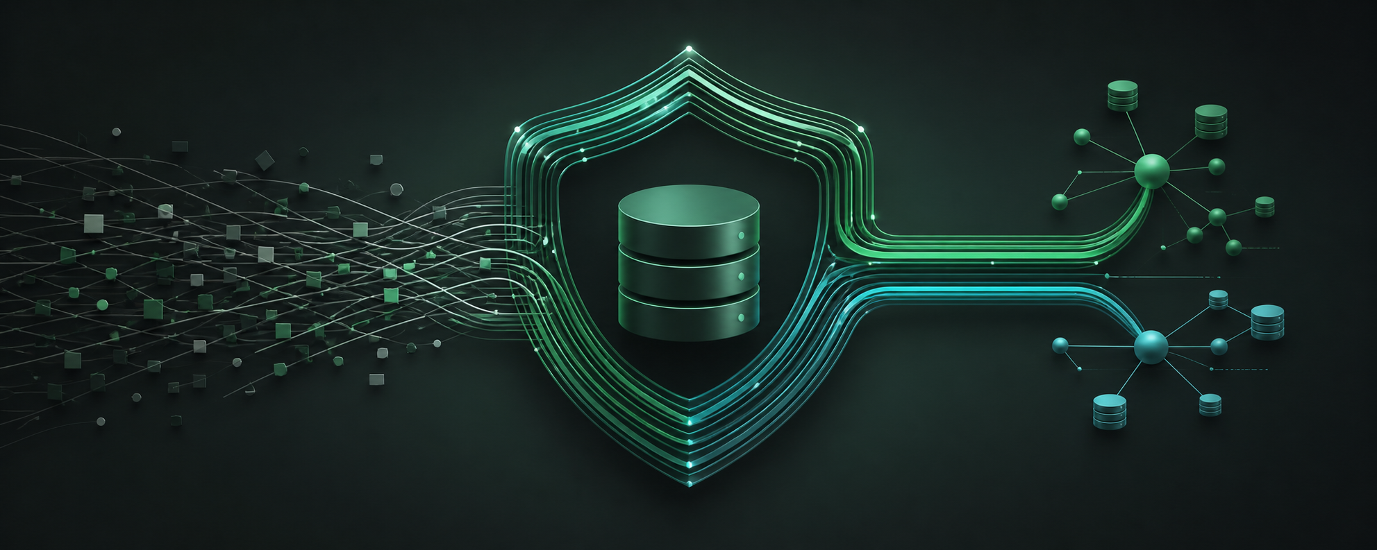 A shield transforms many scattered database query paths into two controlled paths