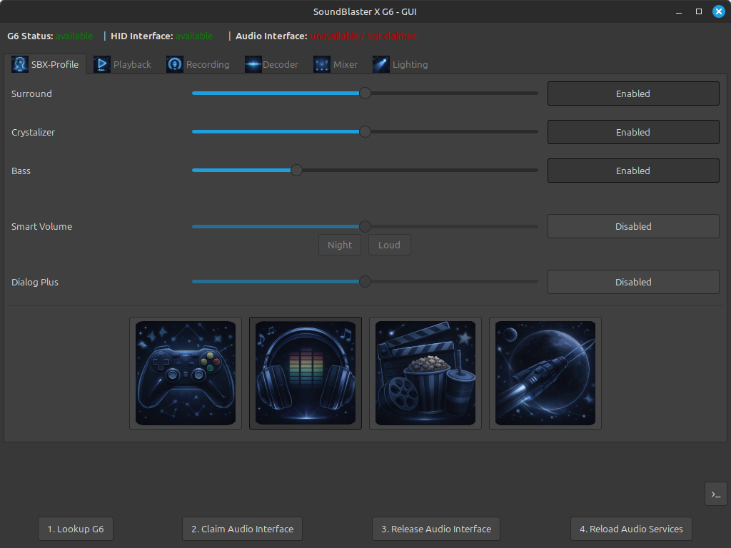 SoundBlaster X G6 GUI