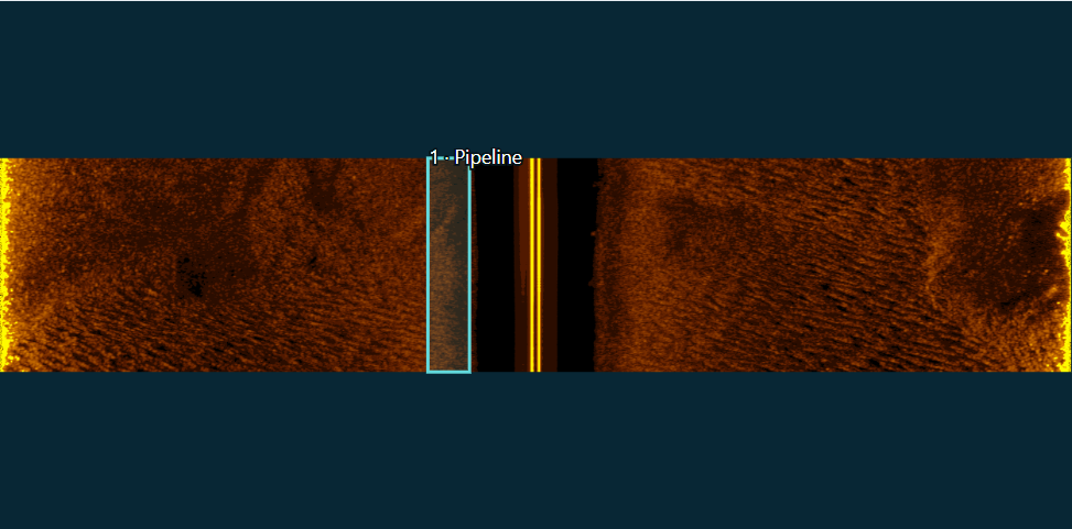 A real SubPipe side-scan image with the saved pipeline detector box