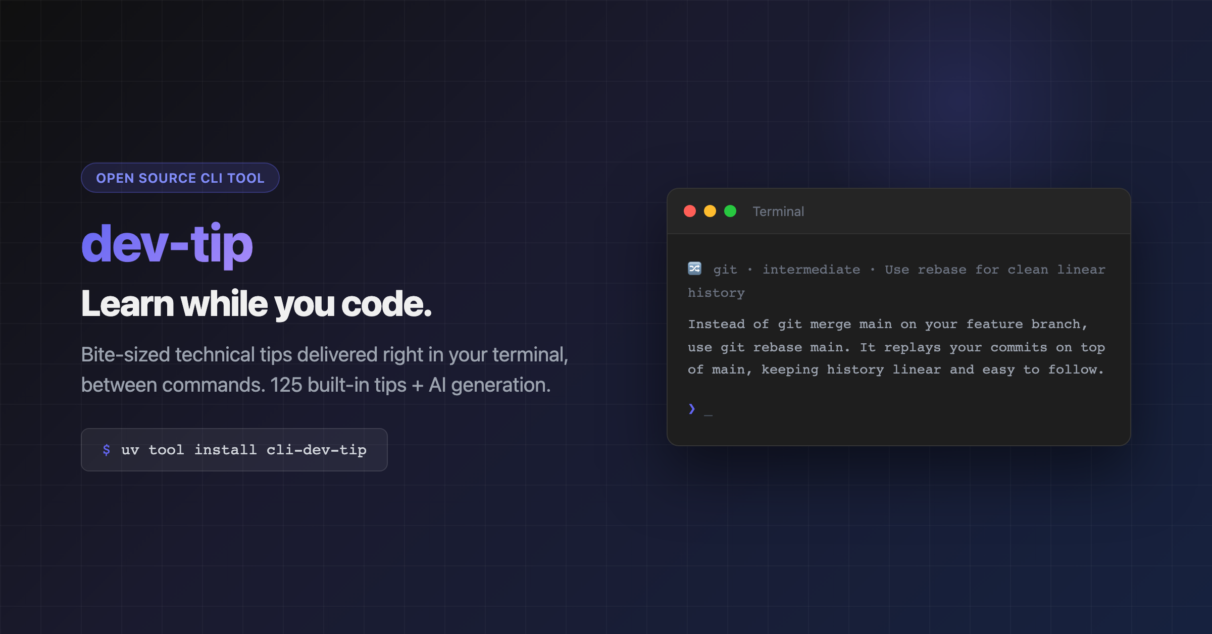 dev-tip — learn while you code