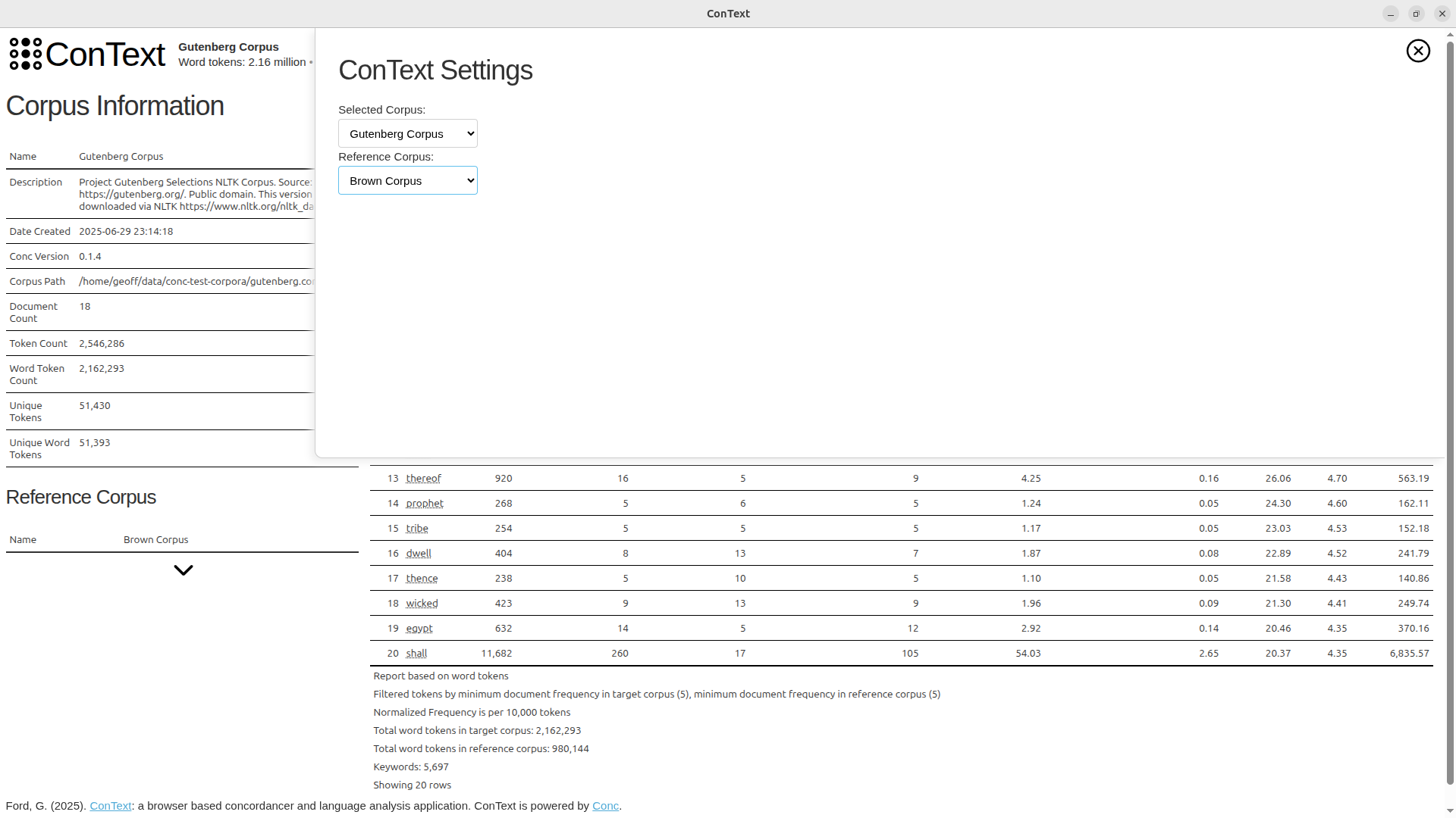 Switching corpora is easy, allowing quick access to different comparisons