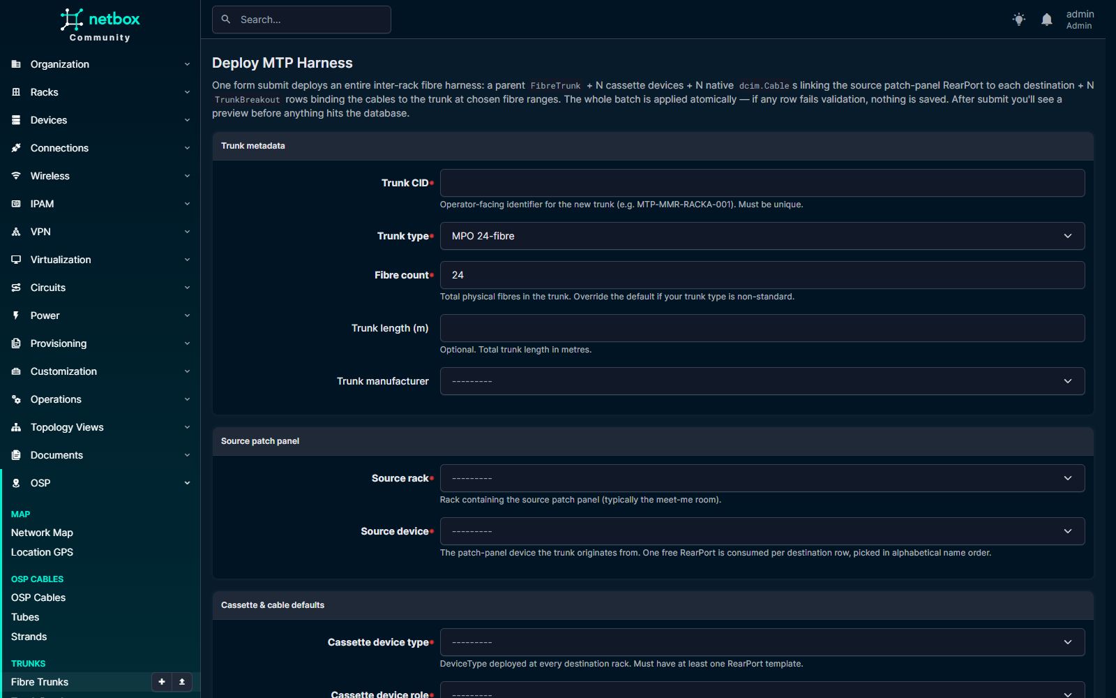 One-click MTP harness deploy form