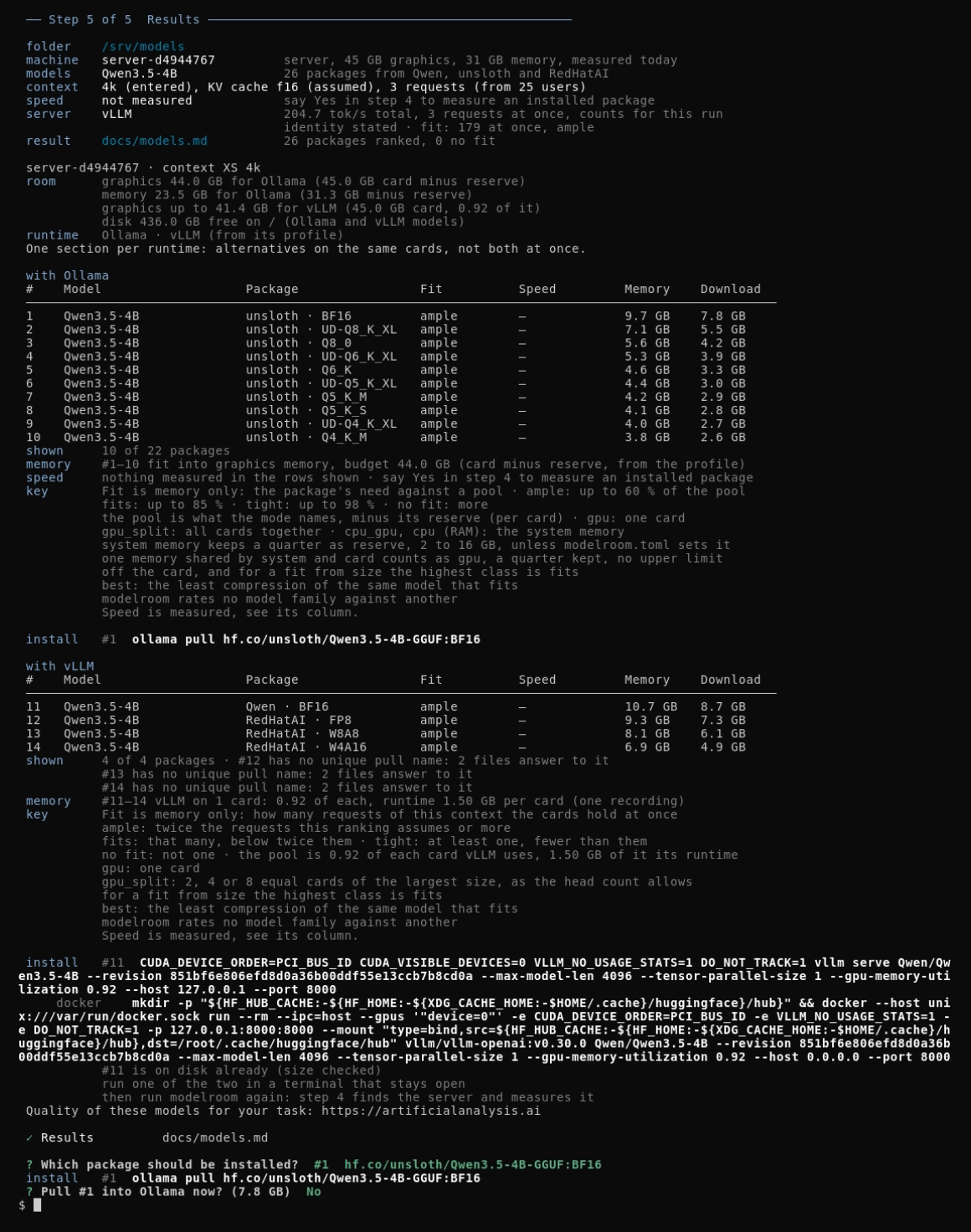 Step 5: the card of the run, one ranking table per runtime and the notes under them