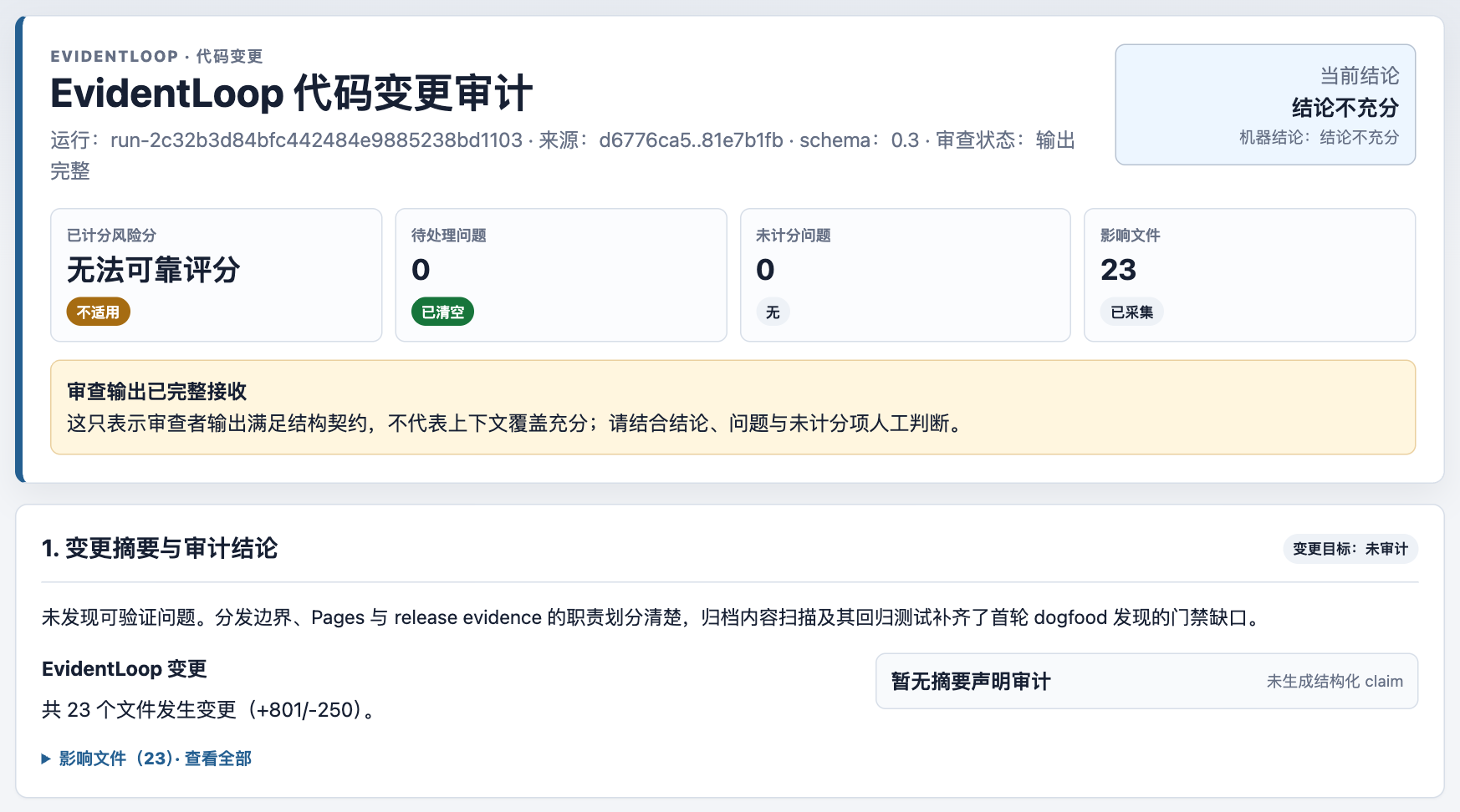 EvidentLoop self-audit overview