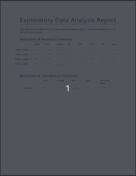 screencast of report document from iris dataset