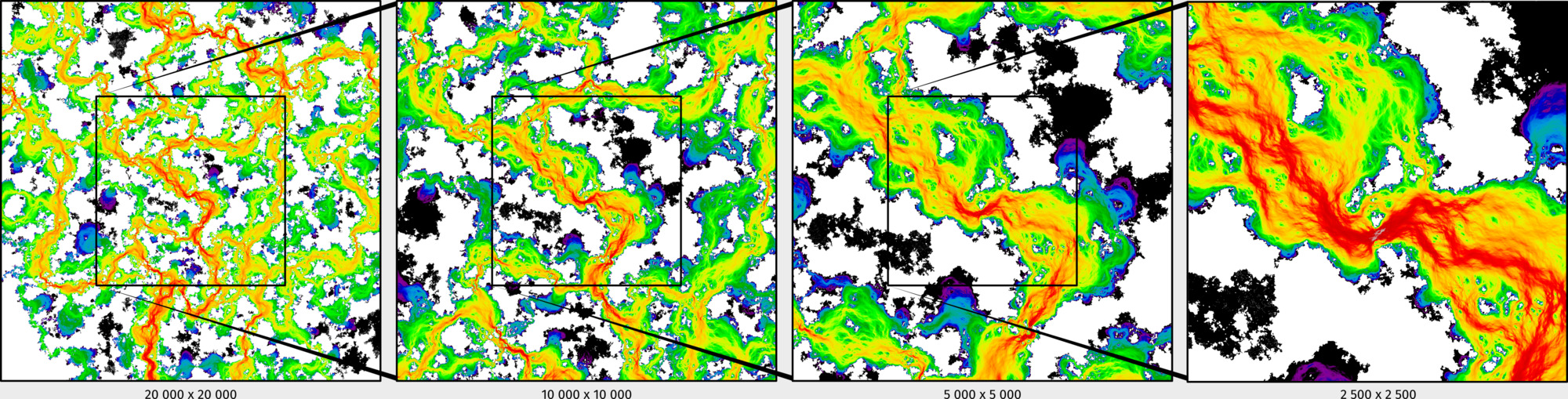 Rough-contact flow on a 20000 by 20000 grid