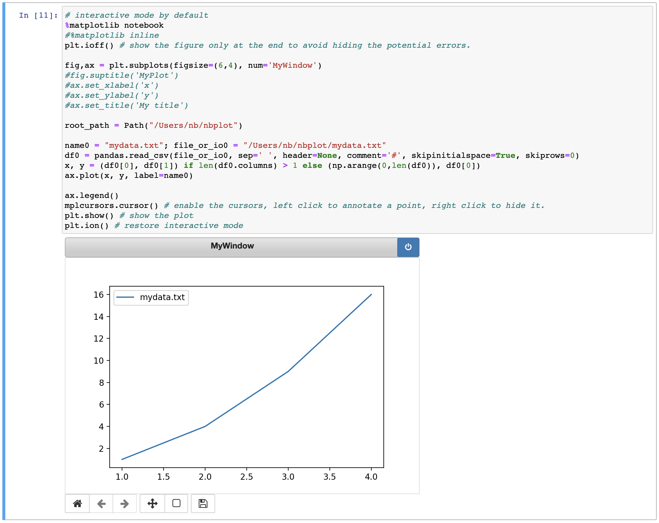 Generated plot cell in the notebook