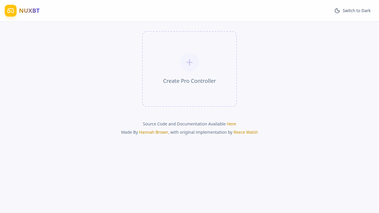 NUXBT Webapp Start Screen