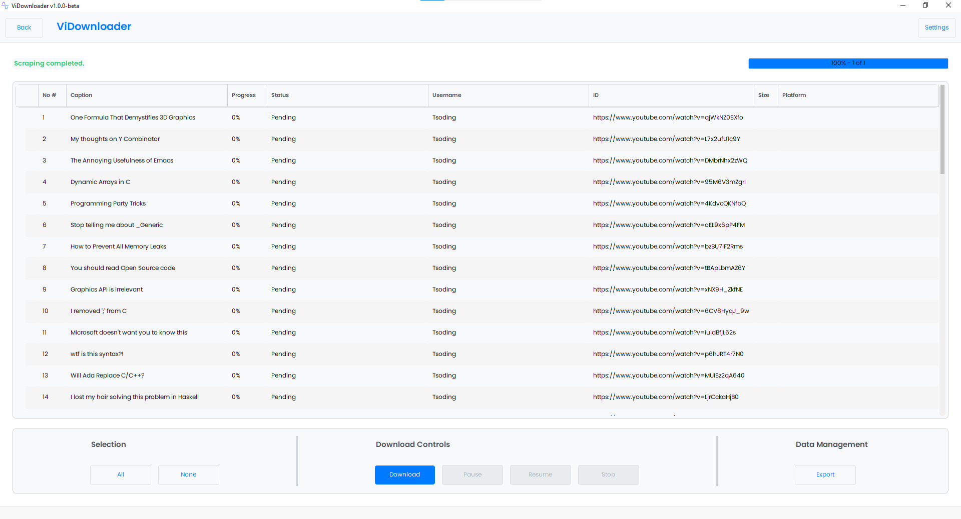 ViDownloader Screenshot