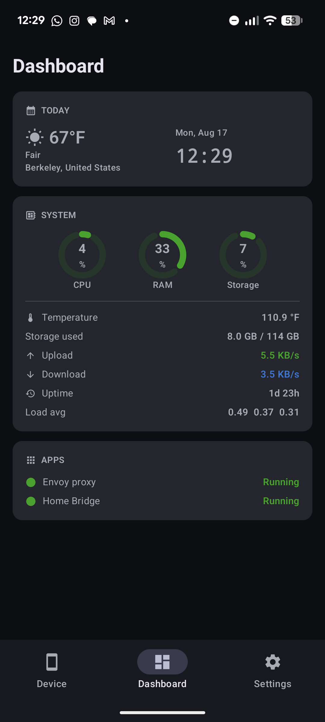Android app dashboard