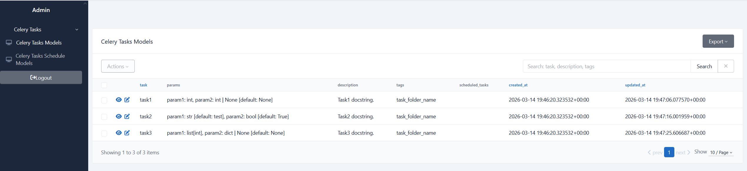 List of tasks