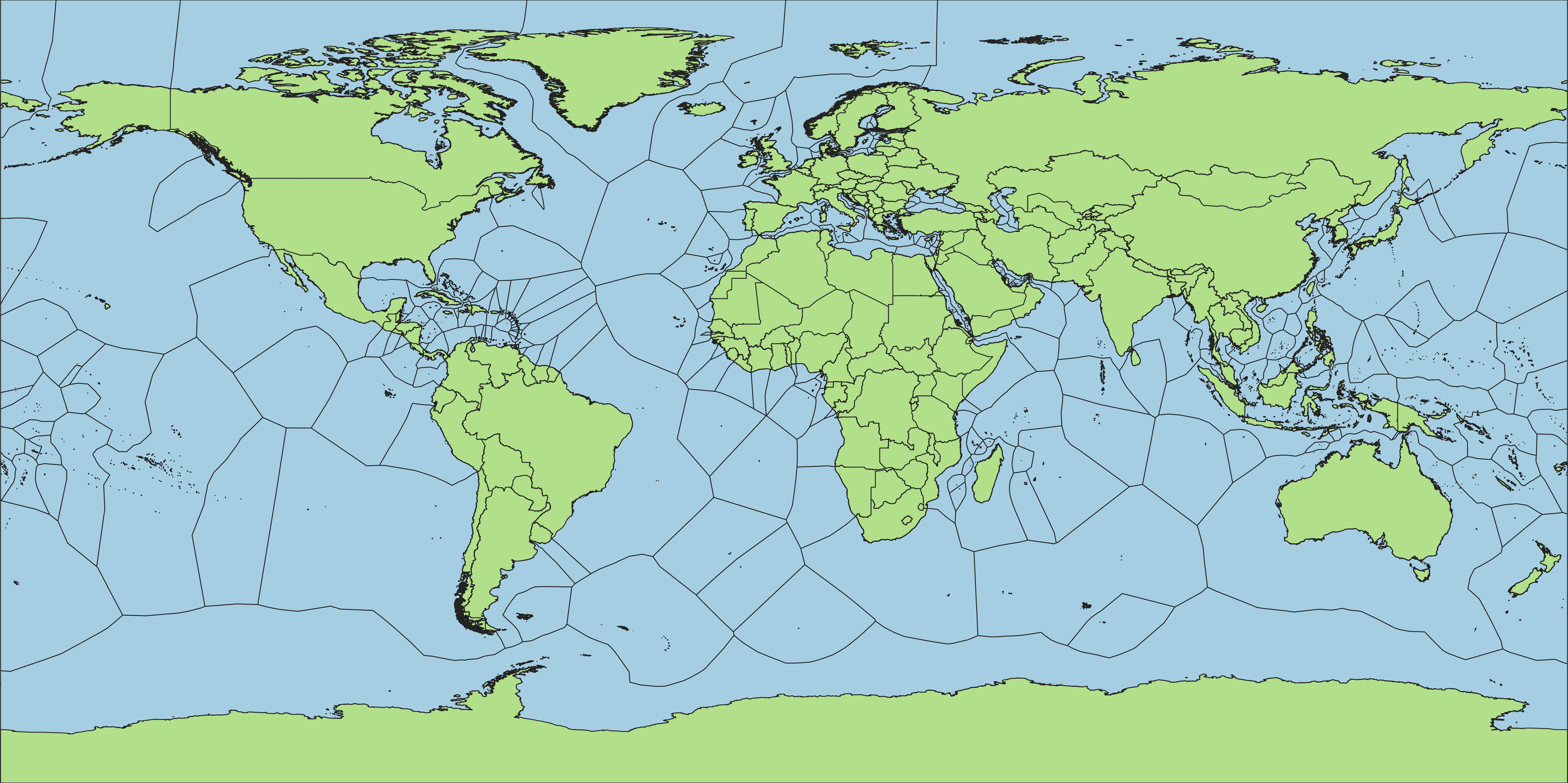 World ADM0 boundaries extended with Voronoi-filled coastline