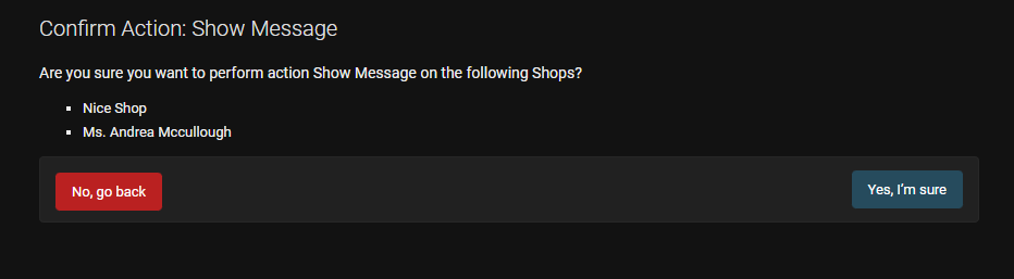 Screenshot of Action Confirmation Page