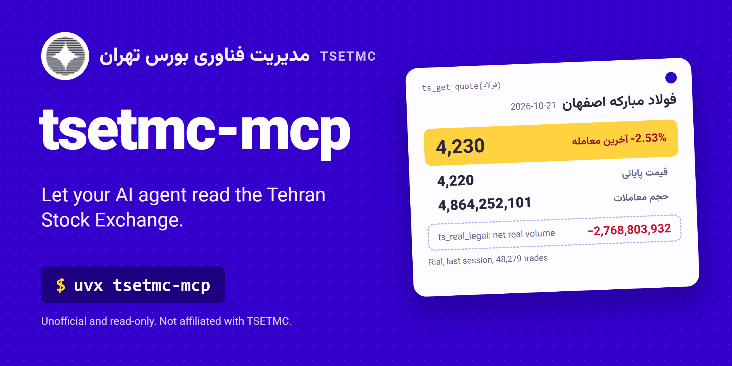 tsetmc-mcp: unofficial TSETMC MCP server for Claude, Cursor and Copilot