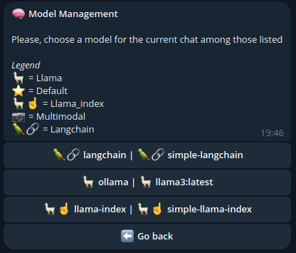 Answer expected when navigating to the :code:`Chat Settings/Model Management` section, for :code:`quackamollie[common]` install