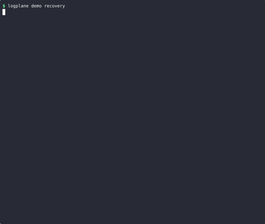 logplane demo recovery: a worker and the coordinator are killed mid-task, then a new worker finishes the workflow from the log