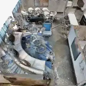 A camera gliding through a scanned house, every point colored by semantic class