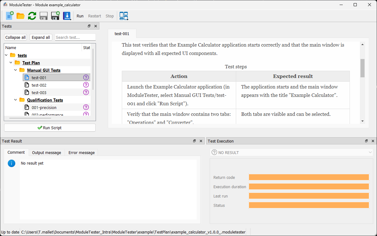 ModuleTester — example tests