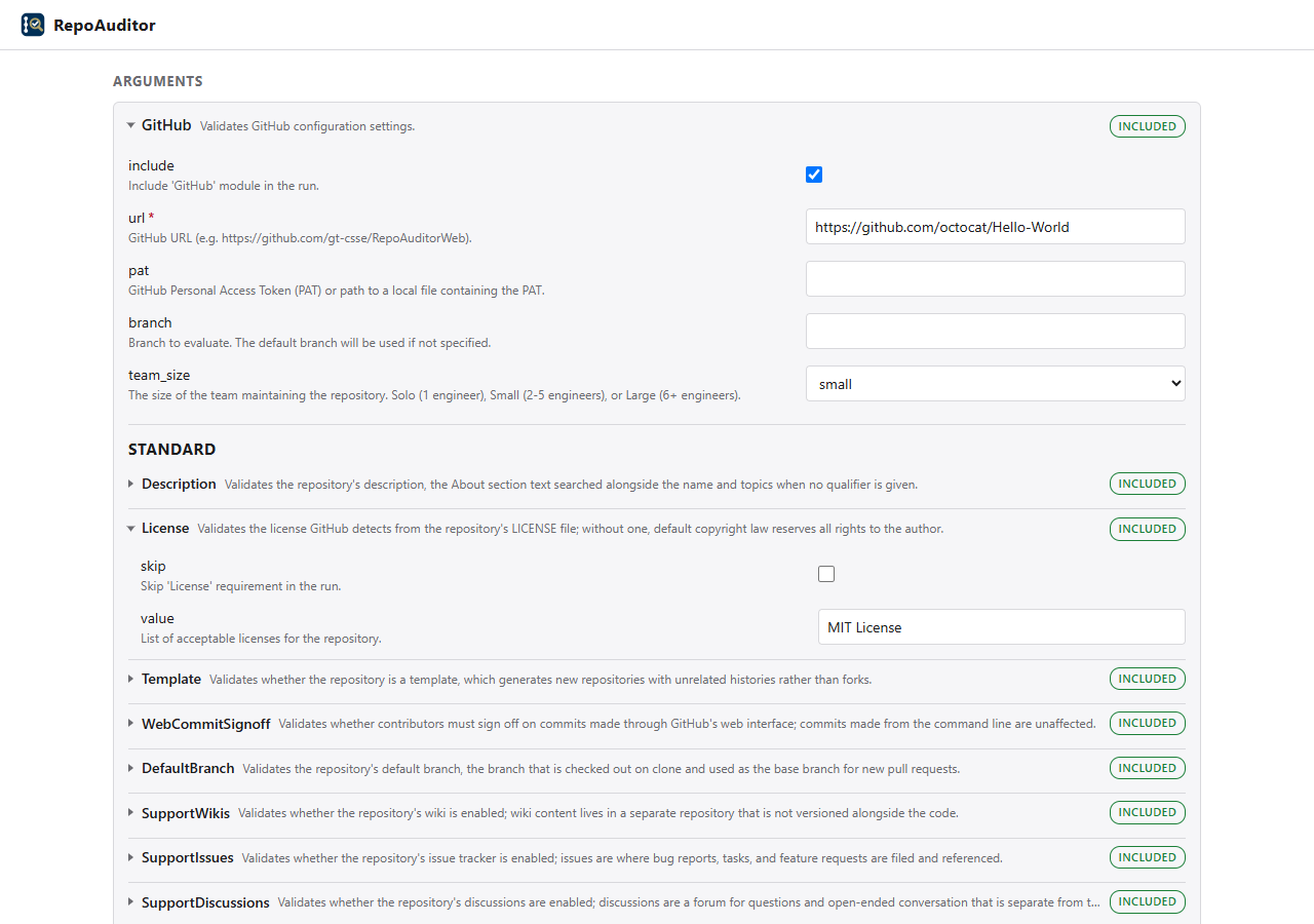 Customizing the audit in the web experience