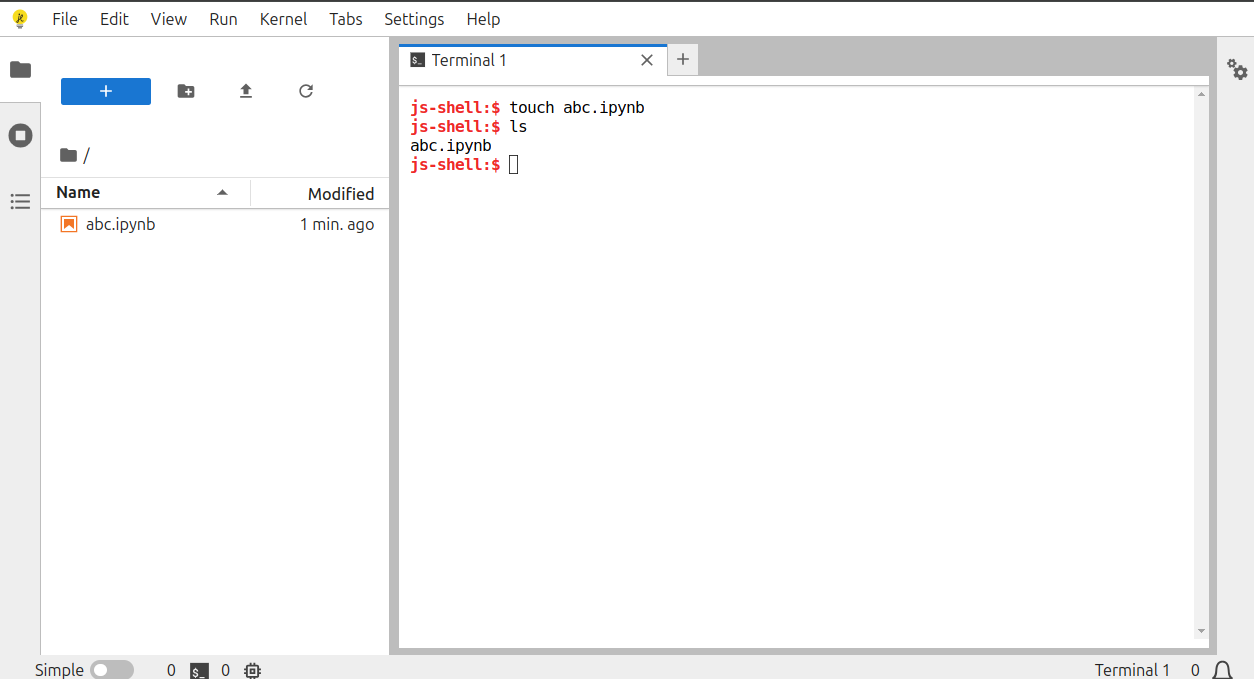 a screenshot showing a terminal running in JupyterLite