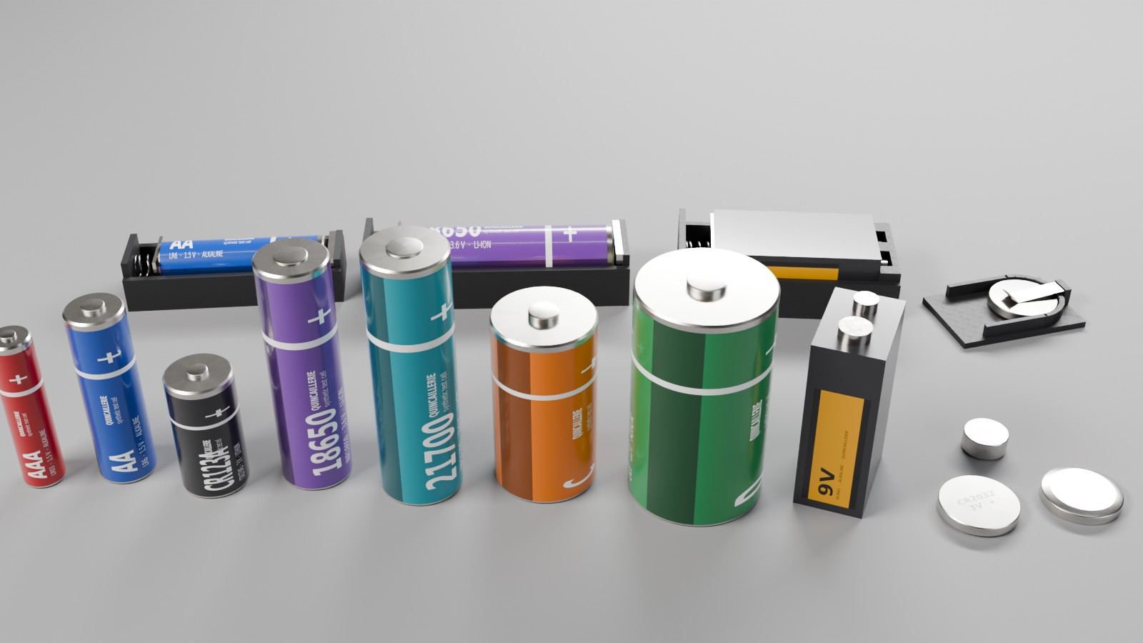 Cells and their holders, rendered in Blender