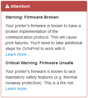 Screenshot of two warnings