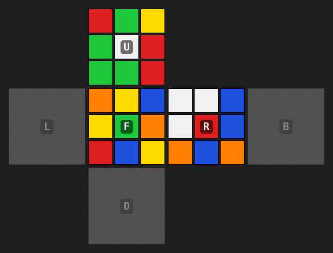 Cube net render showing visible and hidden faces