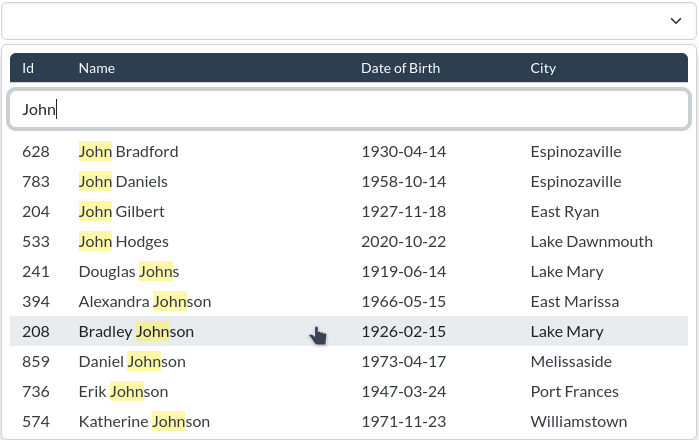 Tabular select with more columns