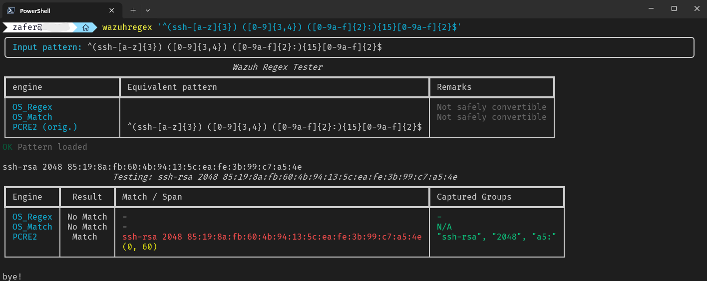 An example of the CLI tool capturing SSH logs