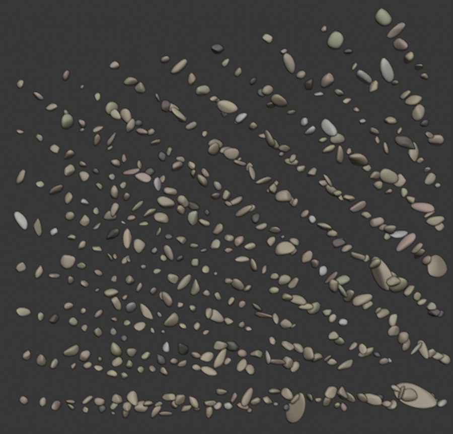 Beach sand grains imported into Blender, small rounded grains in varied mineral colours