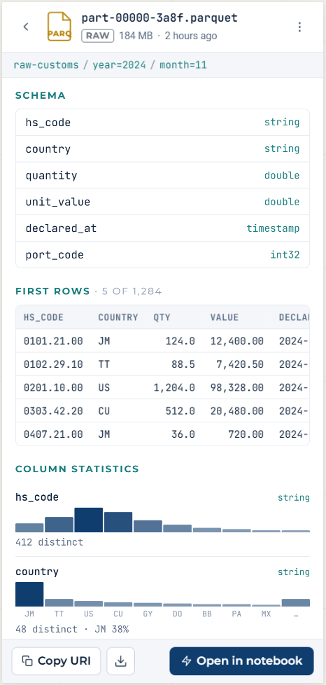 First-class parquet preview