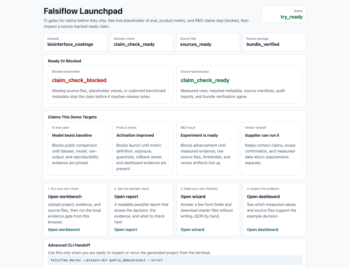 Falsiflow public demo launchpad