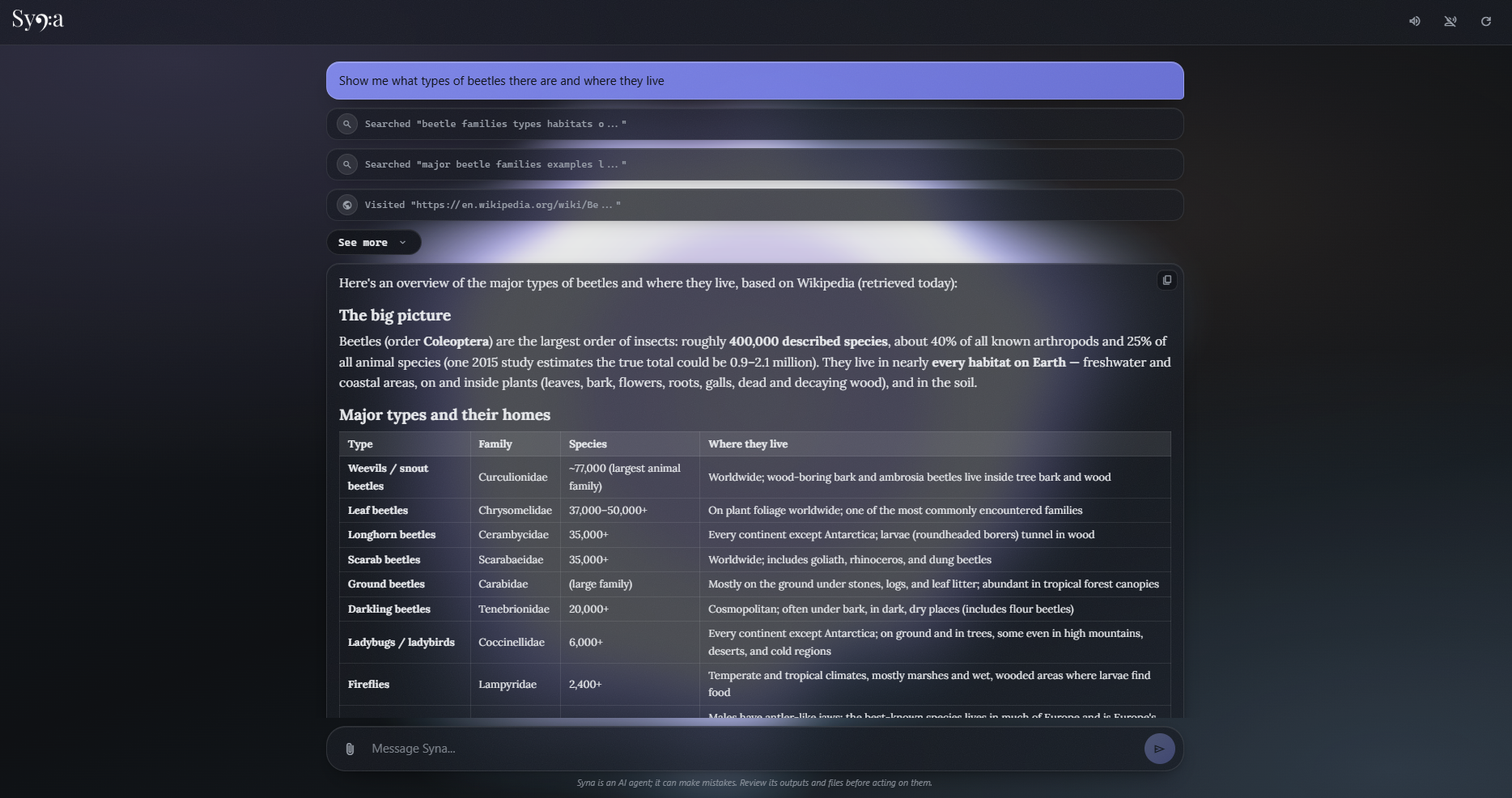 Syna chat interface
