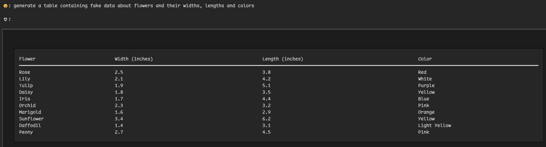 markdown support (showing table)