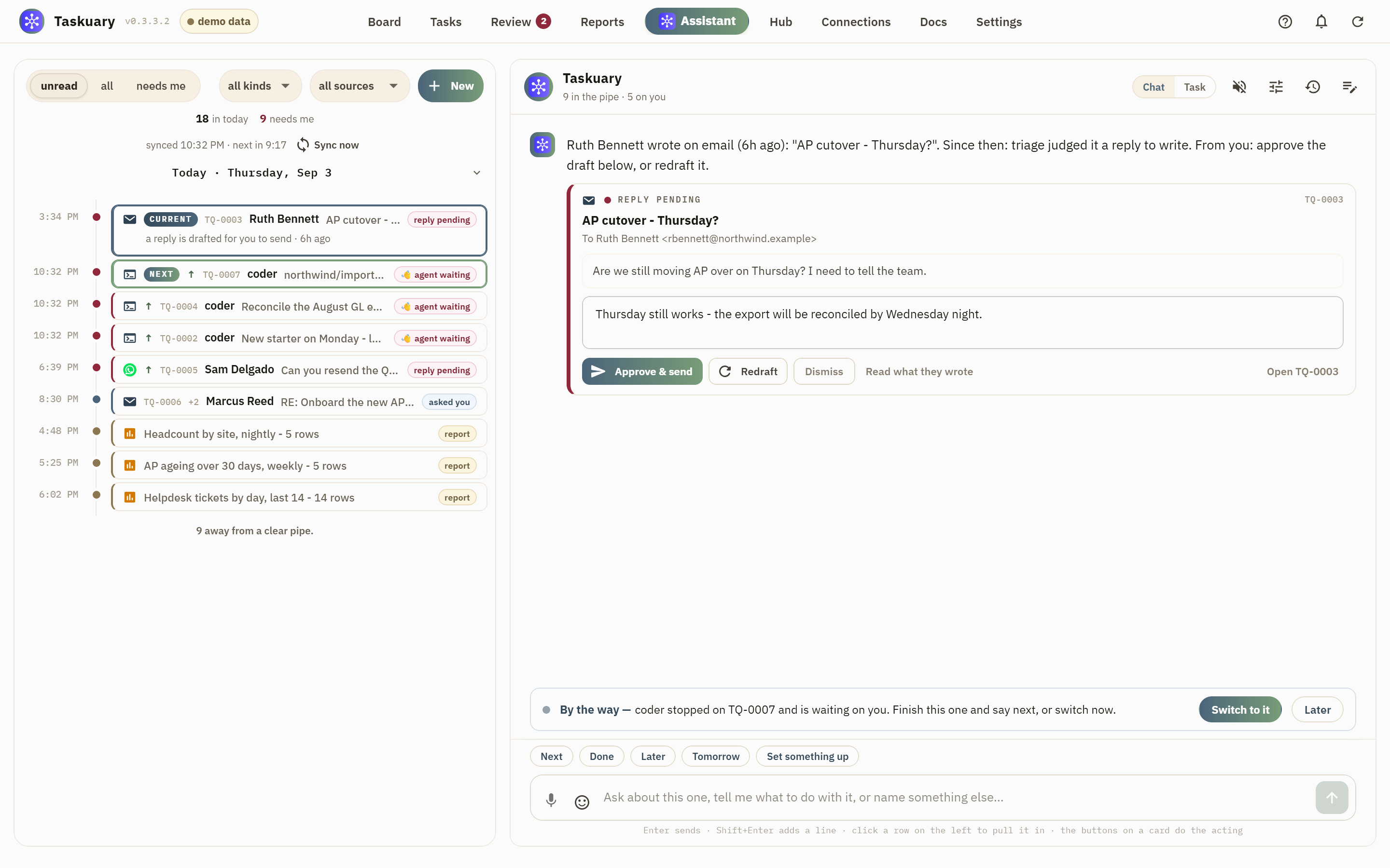 An Assistant post showing two evidence-backed suggestions and what it reviewed.