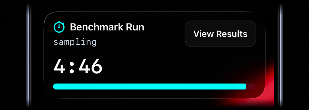 Timer Live Activity showing a benchmark run countdown