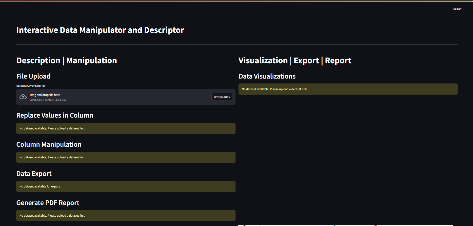 Dashboard example without data