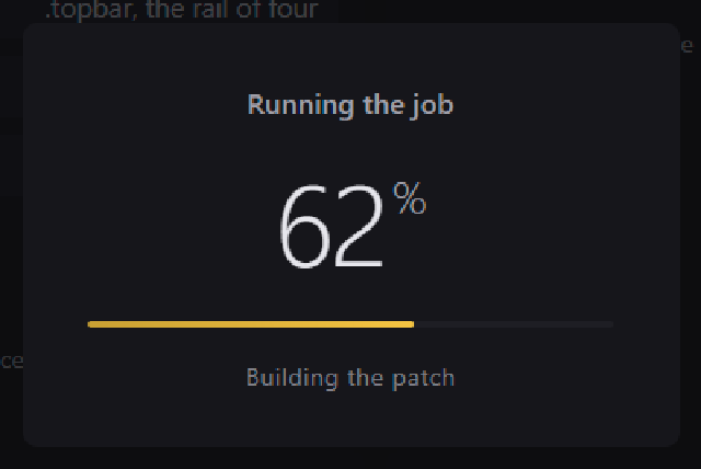 A card over the scrim with 62 per cent and a progress bar