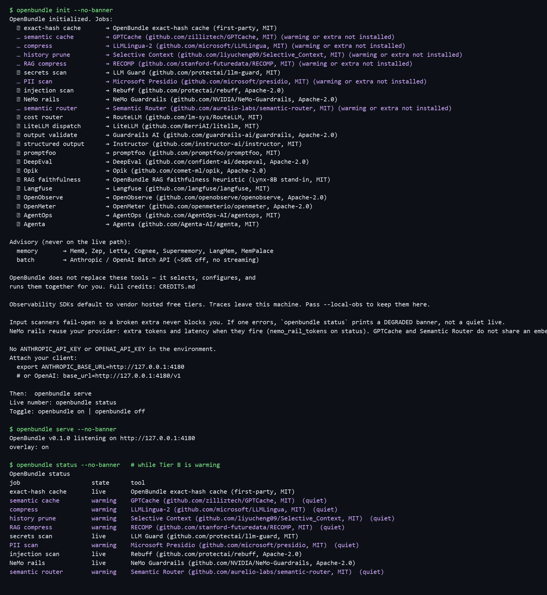 openbundle init, a request, then status on real traffic