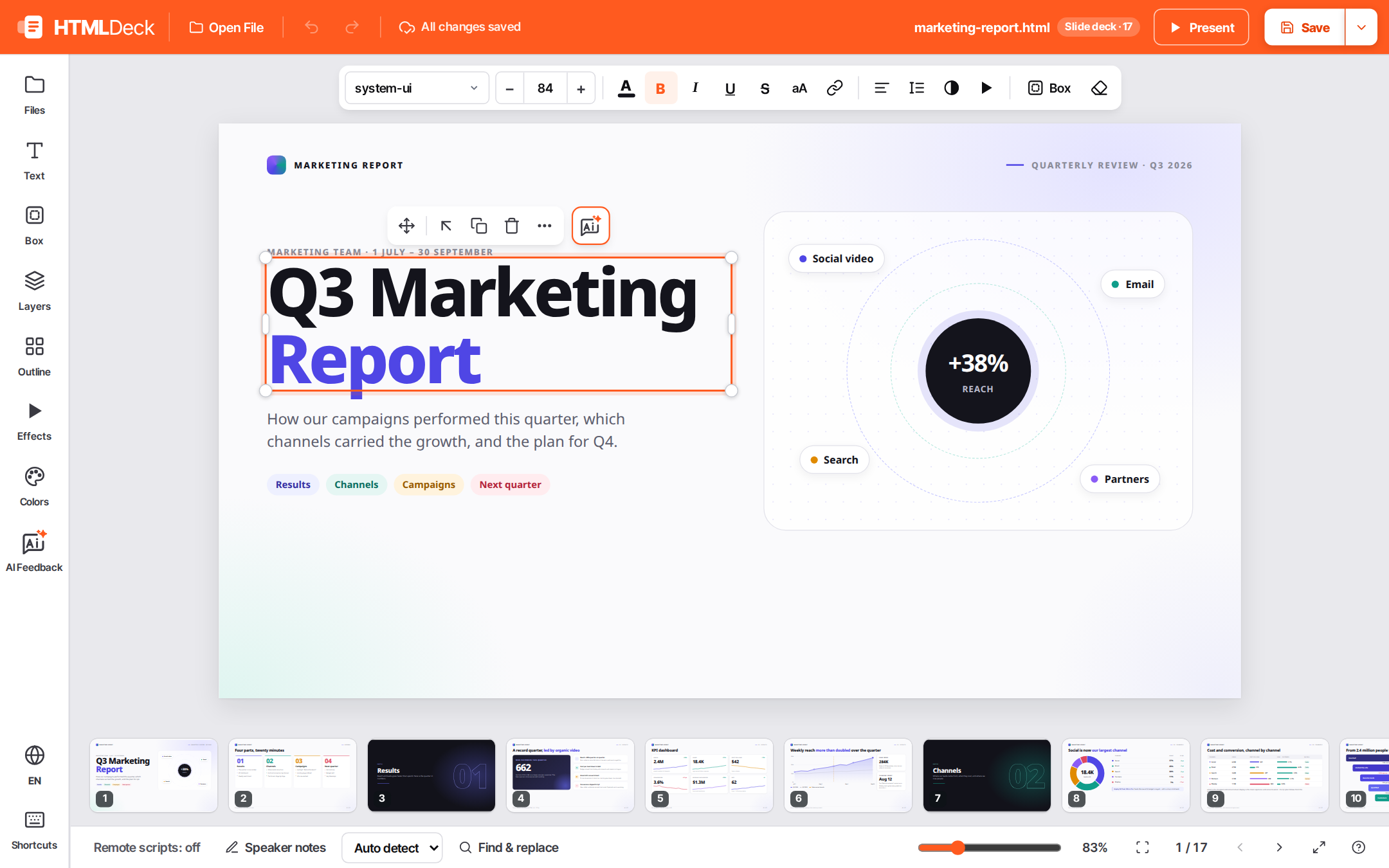 Editing a slide title in HTML Deck