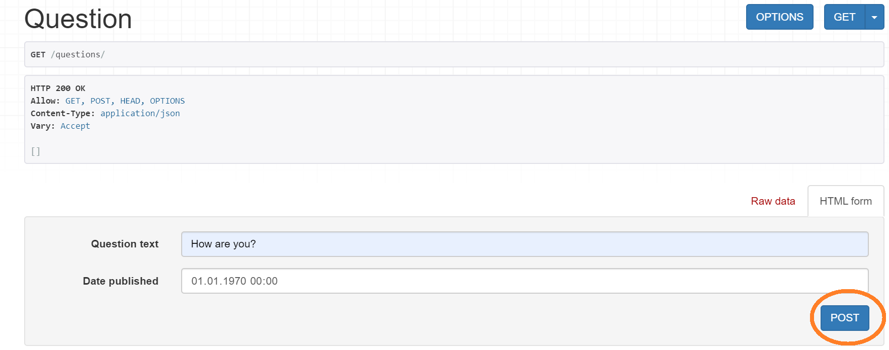 Image of the creation of Question objects