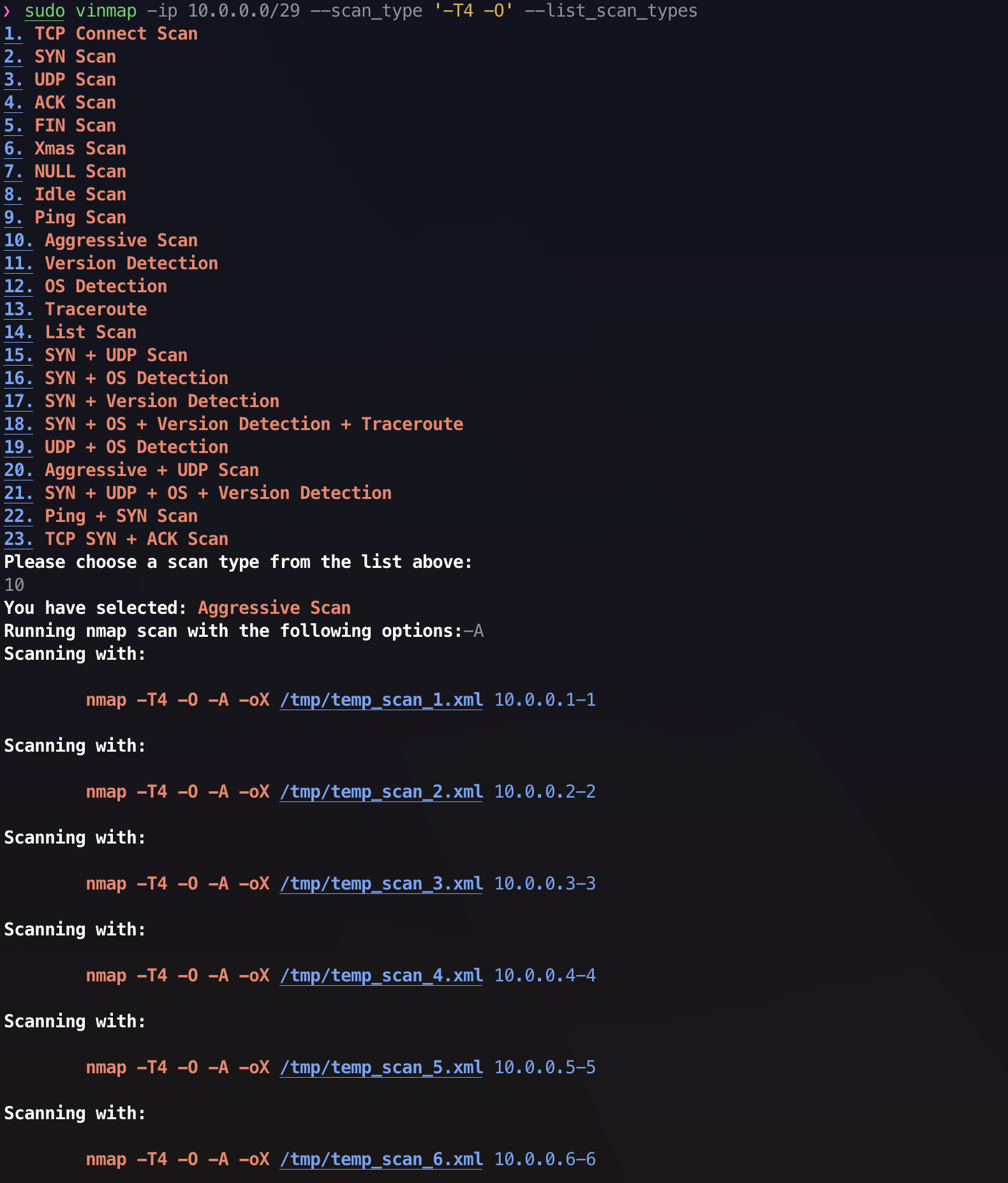 List Scan Types Output