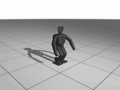 A ROBOTIS OP3 humanoid walking forward at 0.5 m/s in MuJoCo