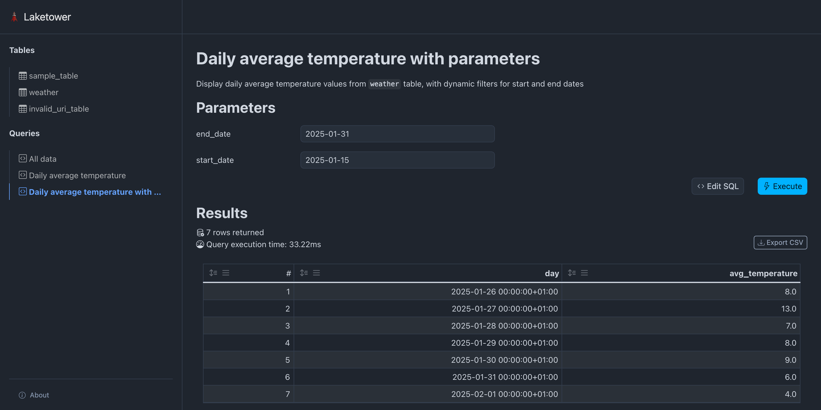 Laketower UI - Queries View